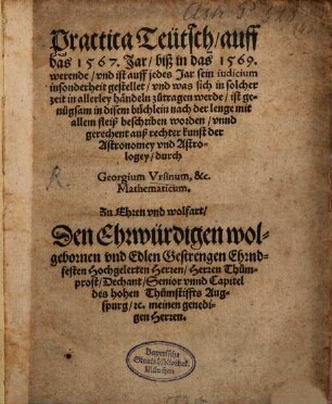 Practica Teutsch auff das 1567 Jar - 1569 werende