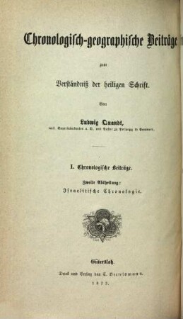 Chronologisch-geographische Beiträge zum Verständniss der heiligen Schrift, 1,2. Israelitische Chronologie