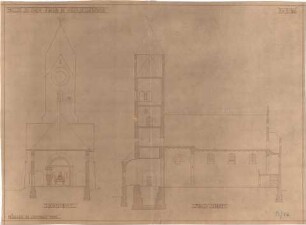 Fischer, Theodor; Oberbessenbach; St. Stephanuskirche - Querschnitt, Längsschnitt