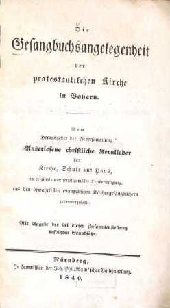 Die Gesangbuchsangelegenheit der protestantischen Kirche in Bayern