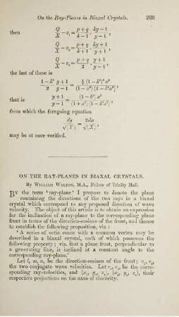On the ray.planes in biaxal crystals.