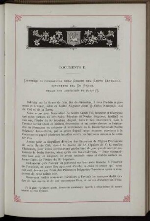 Documento E.: Lettere di fondazione dell' Ordine del S. Sepolcro riportate dal Du Breuil nelle sue Antiquités de Paris