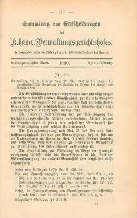 Einundzwanzigster Band. 1900. Elfte Lieferung. - Nr. 40. - Nr. 43.