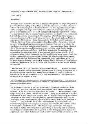 Reconciling refugee protection with combating irregular migration : Turkey and the EU