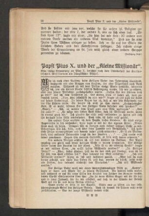 Papsr Pius X. und der „Kleine Missionär