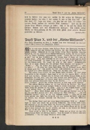 Papsr Pius X. und der „Kleine Missionär