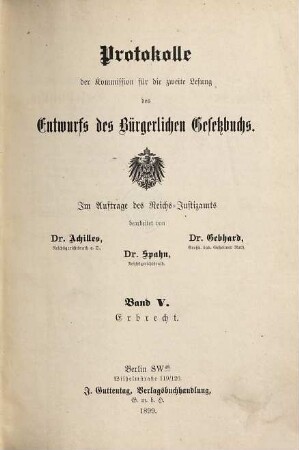 Protokolle der Kommission für die zweite Lesung des Entwurfs des Bürgerlichen Gesetzbuchs, 5. Erbrecht
