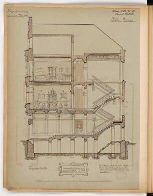 Eingebautes Wohnhaus Monatskonkurrenz März 1882: Längsschnitt; Maßstabsleiste