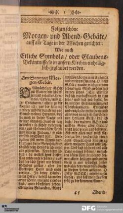 Schöne Morgen- und Abend-Gebäte / auff alle Tage in der Wochen gerichtet