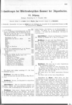 93. Sitzung, Stuttgart, 17.12.1896