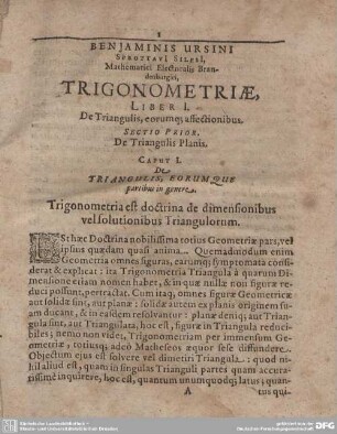 Trigonometriae, Liber I.