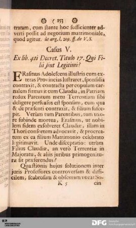 Casus V. Ex lib. 4ti Decret. Titulo 17. Qui Filii sint Legitimi?