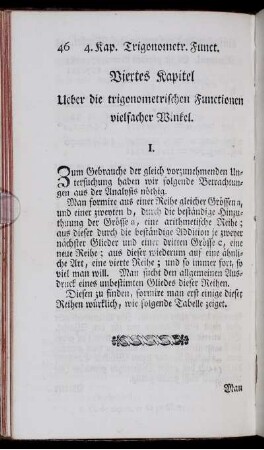 Viertes Kapitel. Über die trigonometrischen Functionen vielfacher Winkel.