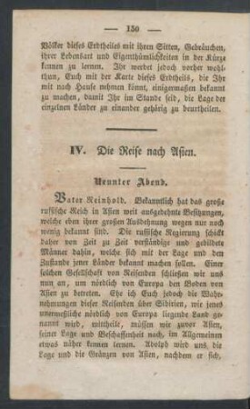 IV. Die Reise nach Asien. [Neunter - Eilfter Abend.]