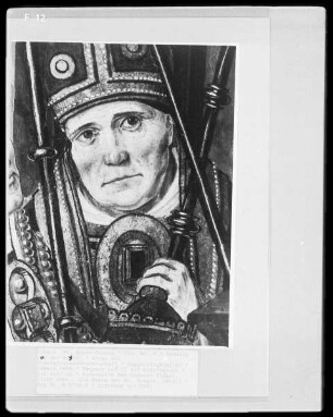 Altar der Fronleichnamsbruderschaft — Zwei Heiligenszenen und ein Prophetenbrustbild im Ornamentstreifen — Gregorsmesse