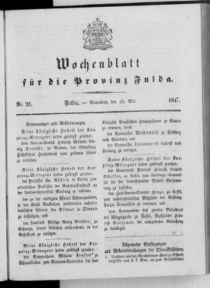 Nr. 21, Ausgabe vom 22. Mai 1847