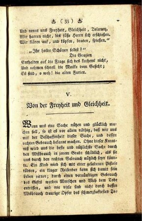 V. Von der Freyheit und Gleichheit.