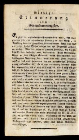Nöthige Erinnerung zum Generalnamenregister