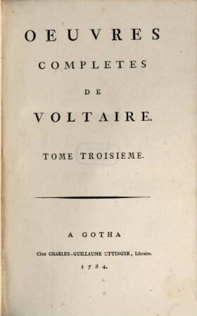 Oeuvres completes de Voltaire, 3. Théâtre ; 3