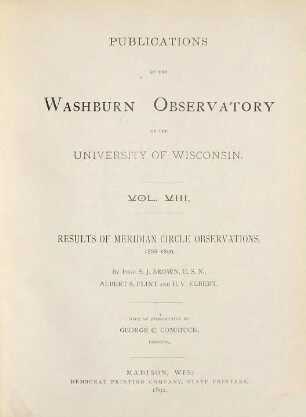 Publications of the Washburn Observatory of the University of Wisconsin. 8. 1892