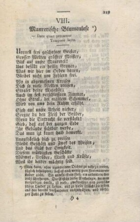 VIII. Maurerische Blumenlese.