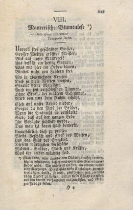 VIII. Maurerische Blumenlese.