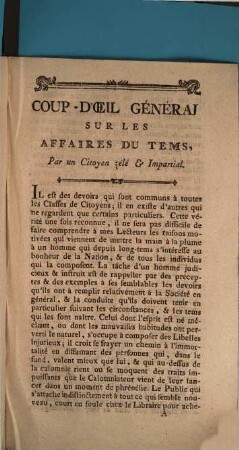 Coup - D'oeil général su les affaires du tems