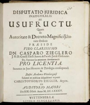 Disputatio Iuridica Inauguralis De Usufructu