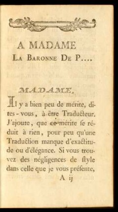 A Madame La Baronne De P....