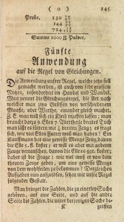 Fünfte Anwendung auf die Regel von Gleichungen