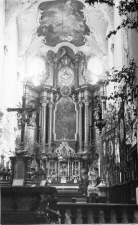 Süddeutschland? Inneres einer Kirche (18. Jh.), Chorraum mit Hochaltar
