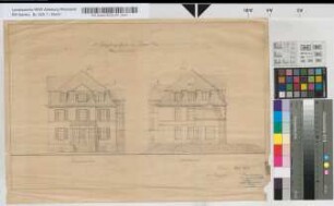 Säuglingsheim in Bonn [Aufrisse]. Eingangsseite und Gartenseite. Bonn Mai 1916. Der Architekt Regierungsbaumeister Rollfs, B.D.A.