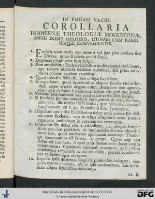 In Fugam Vacui. Corollaria Hodiernae Theologiae Moguntinae ...