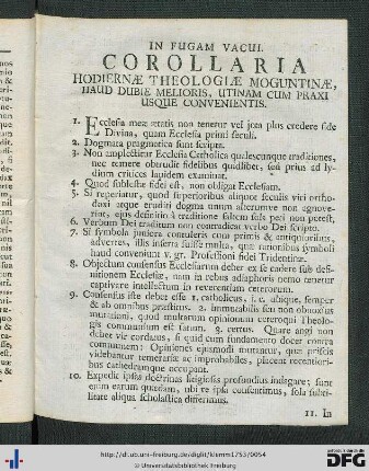 In Fugam Vacui. Corollaria Hodiernae Theologiae Moguntinae ...