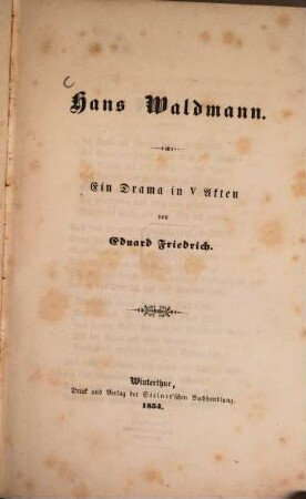 Hans Waldmann : ein Drama in V Akten