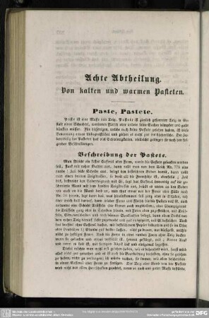 Achte Abtheilung. Von kalten und warmen Pasteten