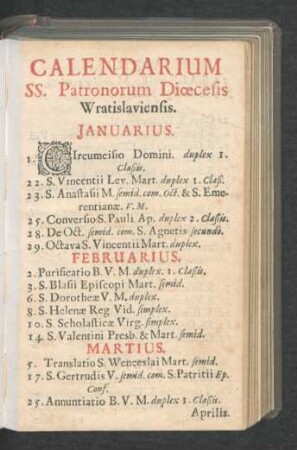 Calendarium SS. Patronorum Dioecesis Wratislaviensis.