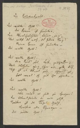 Handschriftliche Gedichte "Die Soldatenbraut", "Früher Abschied" [aus dem Nachlass von Beethoven]