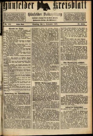 Erste Ausgabe vom Samstag, den 03. September 1927.