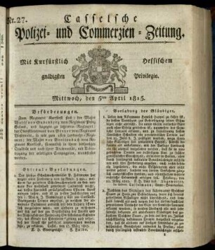 Nr. 27, Mittwoch, den 5ten April 1815