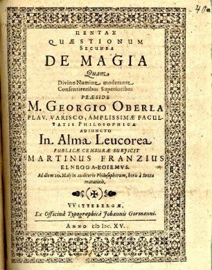 Pentas quaestionum secunda de magia
