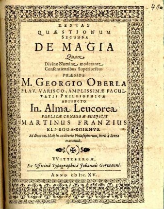 Pentas quaestionum secunda de magia