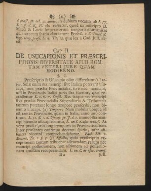 Cap. II. De Usucapionis Et Praescriptionis Diversitate Apud Rom. Tam Veteri Iure Quam Hodierno