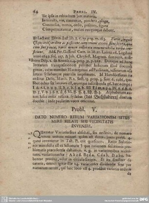 Probl. V. DATO NUMERO RERUM VARIATIONEM SITUS MERE RELATI SEU VICINITATIS INVENIRE.