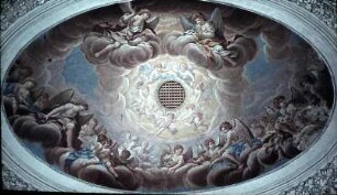 Engelgruppen auf Wolken in Erwartung des Heiligen Geistes
