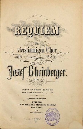 Requiem : für vierstimmigen Chor leicht ausführbar ; Op. 84