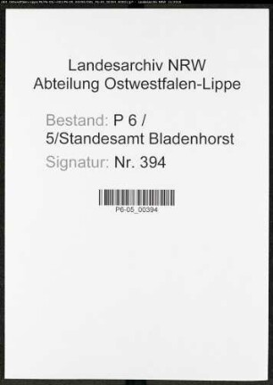 Sterberegister Standesamt Castrop-Rauxel Bladenhorst