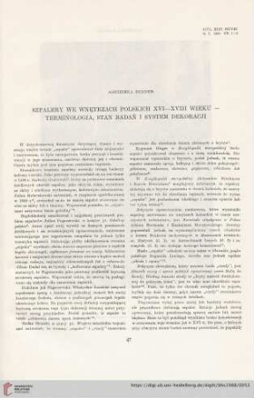 50: Szpalery we wnętrzach polskich XVI-XVIII wieku - terminologia, stan badań i system dekoracji