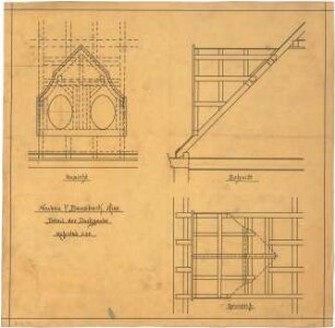 Billing, Hermann; Karlsruhe, Amalienstr. 53; Haus Bausback - Dachgaupe, Detail (Grundriss; Ansicht; Schnitt)