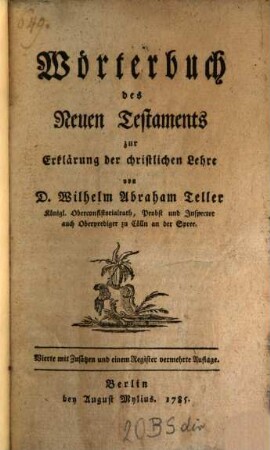 Wörterbuch des Neuen Testaments zur Erklärung der christlichen Lehre